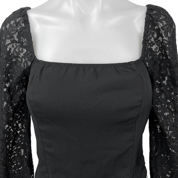 Abercrombie & Fitch Black Lace Long Sleeve Square Neck Crop Blouse Top Size S - Picture 3 of 6